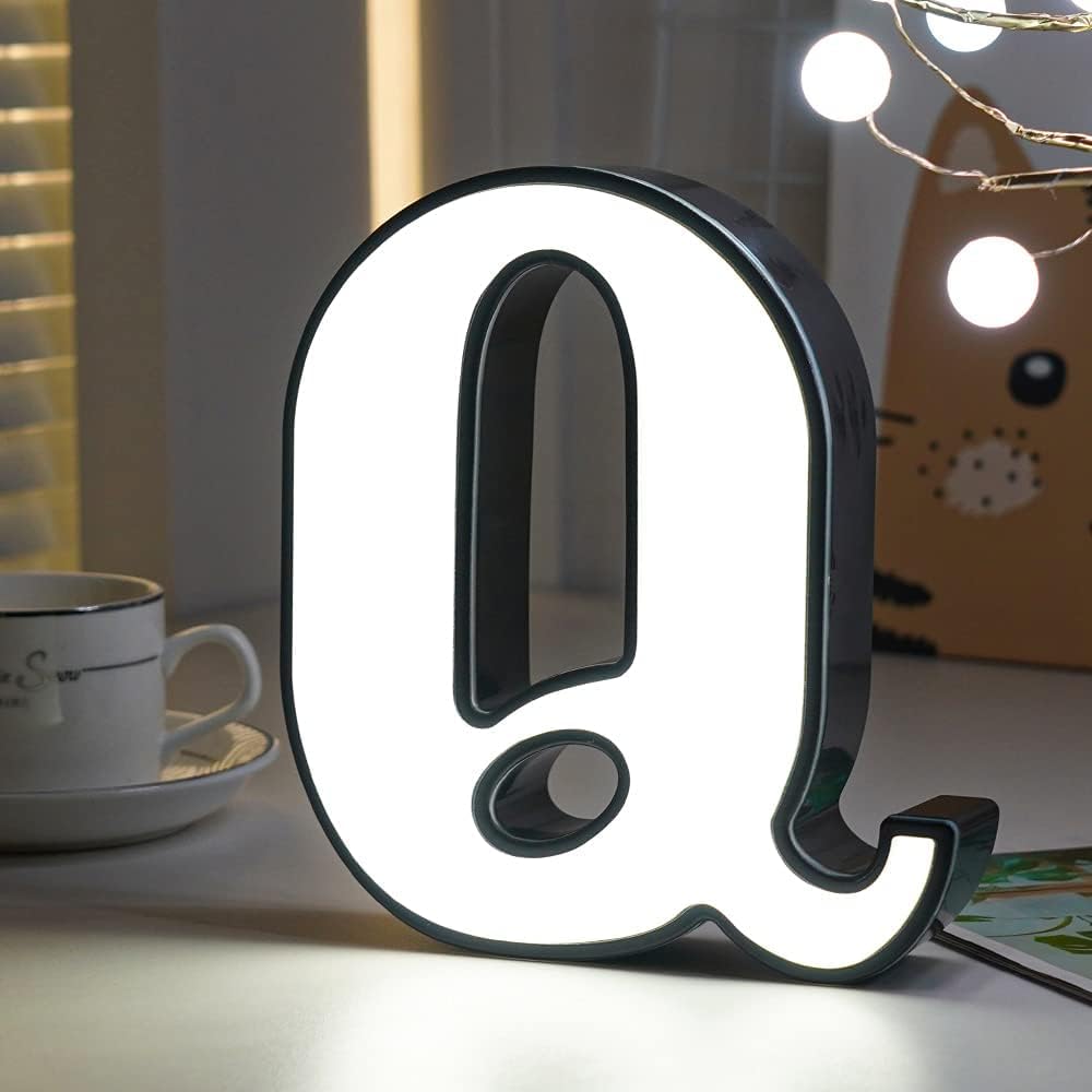 SHANJIA Light Up Marquee Signs, LED Marquee Letter Lights Alphabet Light Up Sign,26 Alphabet Signs for Wedding, Birthday, Party， Bar Decoration (Q)