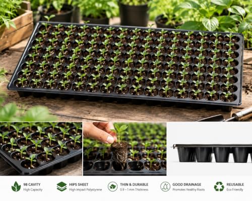 Image of Bio Blooms Seedling Tray for Plants, Reusable Germination Tray, Nursery Trays for Seedling, Sapling, Seed Starter & Growing Tray, 98 Cells Set of 10