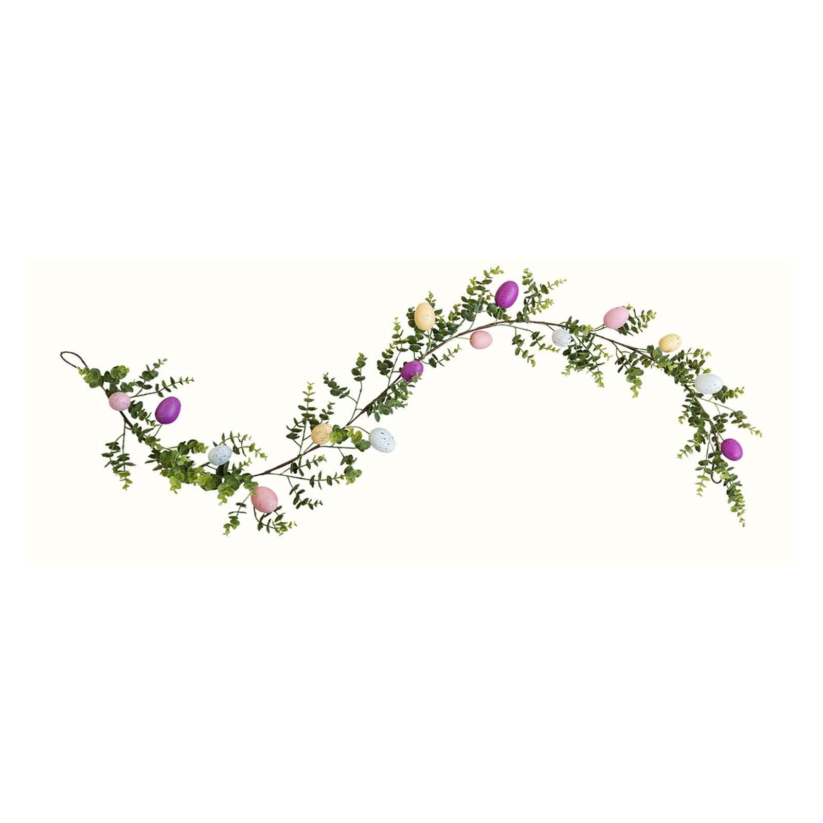 Guirnalda de hojas de Pascua con huevos coloridos para colgar en la pared para fiesta en casa, celebración de Pascua, 061848