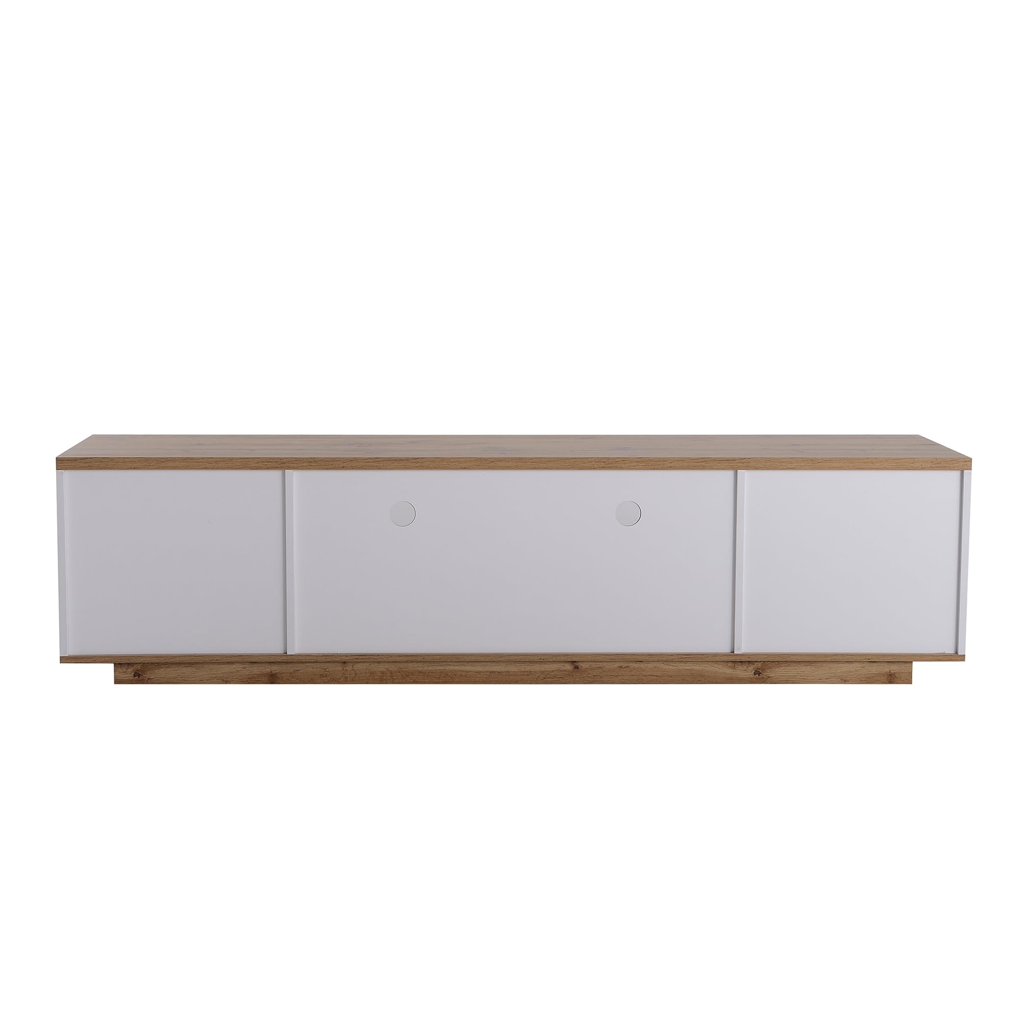 Niska szafka pod telewizor 180 x 46 x 38 cm, biała, wygląd drewna, z drzwiami z kratkami, 5 drzwi, 2 otwartymi półkami, szafka pod telewizor do 80 cali, szafka pod telewizor, kredens, szafka do salonu