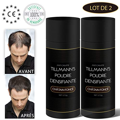 Poudre Cheveux Homme et Femme/Poudre Densifiante Barbe/Cache la Calvitie 27,5 Gr-Châtain Foncé-Brun (2 Bouteilles) Cover