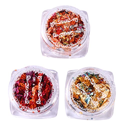 FRCOLOR Metallic Foil Flakes Set Sheets Nail Art Supplies Glitter for Nails Gilding Flakes Kit Perfect for Ladies