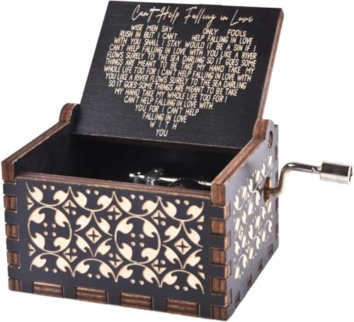 KYWLCO Can't Help Falling in Love Music Box, Wood Engraved Hand Crank Musical Boxes, Gifts for Lover Wife Husband Girlfriend Boyfriend Valentine Wedding Anniversary Birthday Christmas
