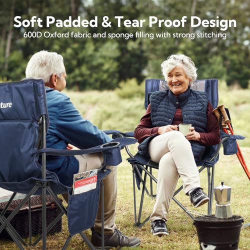 Join Nature Folding Camping Chairs for Adults, Padded Folding Chairs for Outside Heavy Duty with Cup Holders & Side Pocket, Support up to 500 lbs, Blue - Thumbnail 6