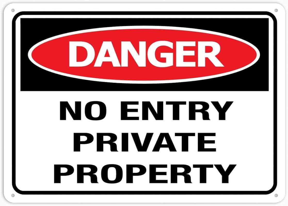 Danger No Entry Private Property Rust Free Aluminum Tin Sign - Warning Decor with Pre-Drilled Holes for Indoor-Outdoor Residential Yard, Commercial Premises, Farm - 8x12 Inch​