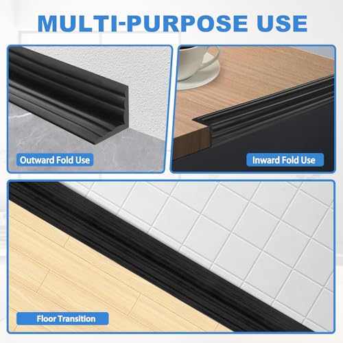 Image of Corner Molding Trim Peel and Stick Wall Corner Protector | Flexible Corner Trim Self Adhesive Inside & Outside Wall Edge Guard Moulding Trim for Edge Use, Black, 1.6'' W x 20' L