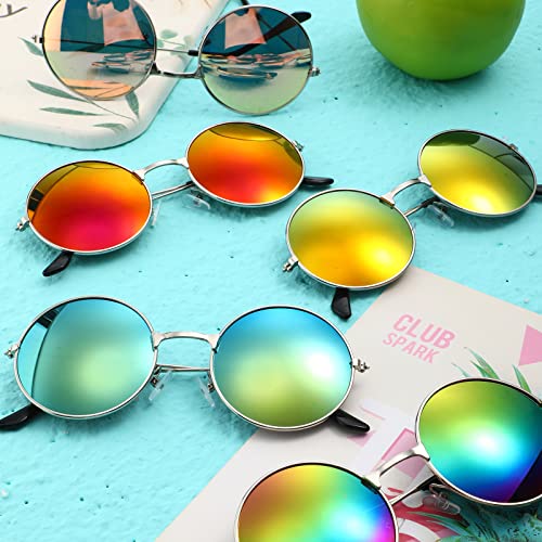Blulu 10 Pairs Round Hippie Sunglasses Circle Colored Sunglasses 60's Style Glasses Circle Glasses for Women Men (Silver Frame)4
