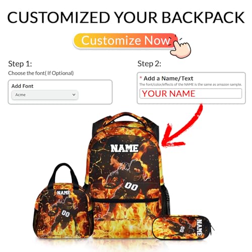 Boys Backpack for School, Personalized 3PCS Football Backpacks with Lunch Bag Pencil Case for Kids, Custom 17 Inches Cool Large Capacity Bookbag Bundle for Preschool Elementary3