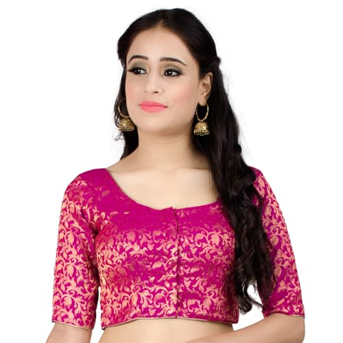 Chandrakala Banarasi Blouses for Women Sarees,Readymade (B181-P)