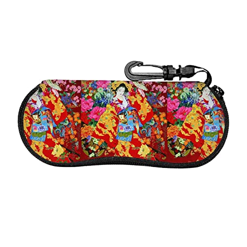 LEEHBFF Estuche retro japonés para gafas de geisha, unisex, suave, caja de seguridad para gafas con cremallera y clip para cinturón