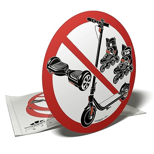 Ya en mundofriki.es: Adhesivo prohibido para patines, patinetes y hoverboards – 3 pegatinas redondas – 9,5 cm