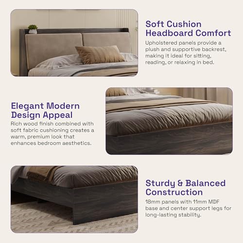 Image of Wakefit Bed | 3 Yr Warranty | King Size Bed, Non-Storage, Foam-Cushioned Upholstery Headboard, Density: 680-750 kg /m,Termite & Borer Resistant, Fits Mattresses Up to 8 Inches (Mars 78 x 72 - WM)