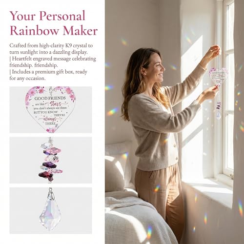 Image of for Women, Friendship Gifts for Women that Fill Her Room with Calming Colors (Perfect for Bestie Birthday, Christmas, or Just Because) - Heart Shaped Crystal Suncatcher Rainbow Maker