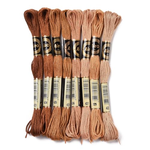 Image of FASHEWELRY 70 Yards Handmade Polyester Embroidery Floss Crewel Cross Stitch Threads 0.5mm 6-Ply Embroidery Thread Bulk for Beginners Adult DIY Sewing Knitting Supplies (Coconut Brown)