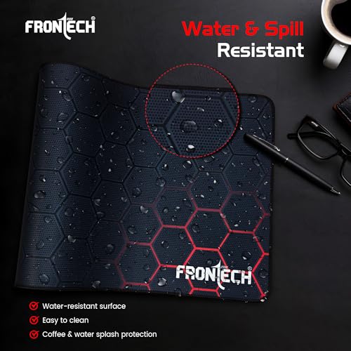 Image of FRONTECH Premium Extended Gaming Mouse Pad | Anti-Slip Rubber Base | Water & Spill Resistant | Stitched Edges | Ultra-Smooth Surface for Gaming & Office (Black /Red) MSP-0060