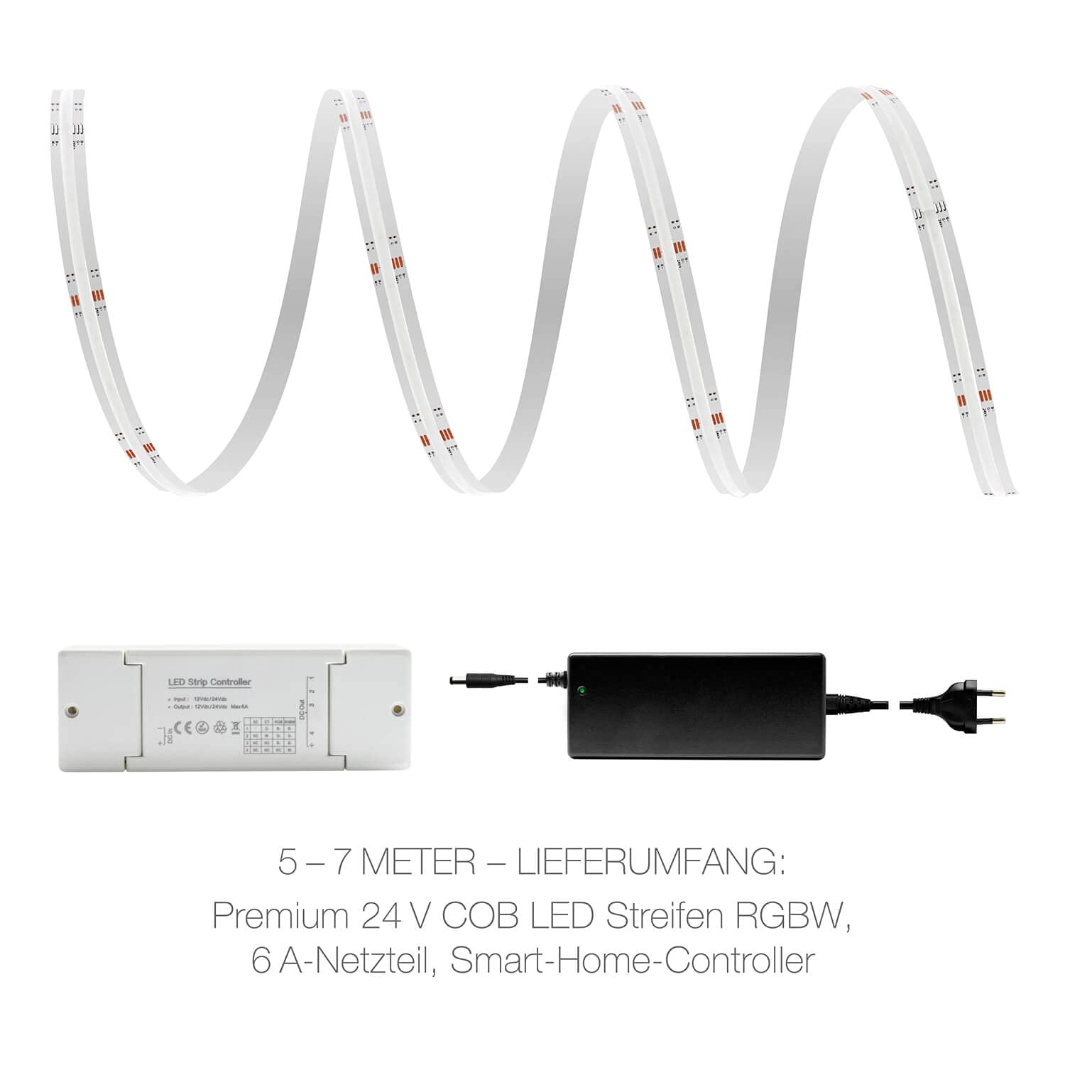 LED Universum Tira LED COB Smart Home Set RGB-W con controlador Zigbee y fuente de alimentación, filamento premium, 24 V, tira LED IP20 RGB-WW multicolor (3 metros)