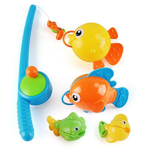 Rod and Reel Fishing Game Bath Toy Set for Kids with Fish and Fishing Pole Cover