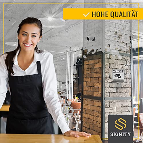 SIGNITY Schild Videoüberwachung (15x15cm klein) inkl. DSGVO Hinweis - Warnschild Kamera Überwachung - ideal zur Kamera Attrappe - Aluminium Schild - Achtung Videoüberwachung für Privatgrundstück - Image 7