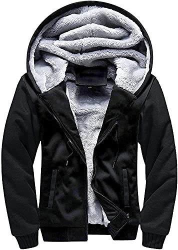 GEEK LIGHTING Hoodies for Men Heavyweight Fleece Sweatshirt - Full Zip Up Thick Sherpa Lined(Black,XL)
