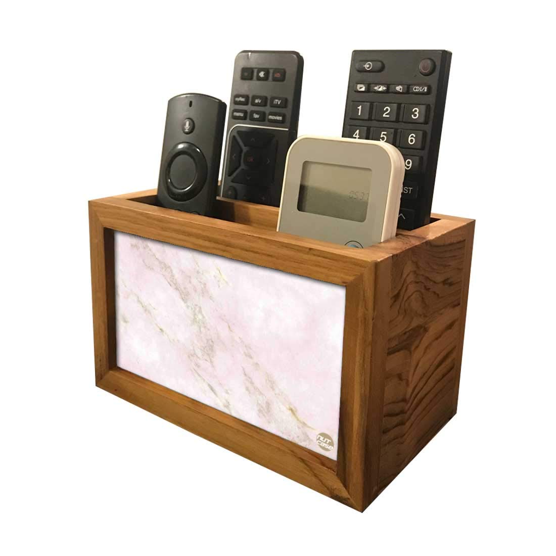 Nutcase Designer Teak Wood TV Remote Stand For Home Remote Holders Organizer Caddy for TV/AC Remotes Control -Multipurpose Desk Organiser-6�x4�x4� - PINK MARBLE 3