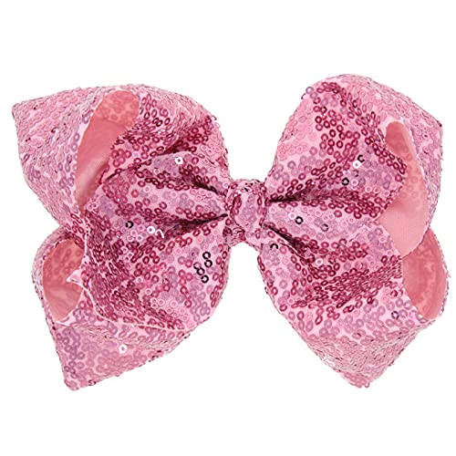 Xansema Hair Accessories: 8 Inches Sequins Large Alligator Barrettes for Women, Teens, and Kids (Pink)
