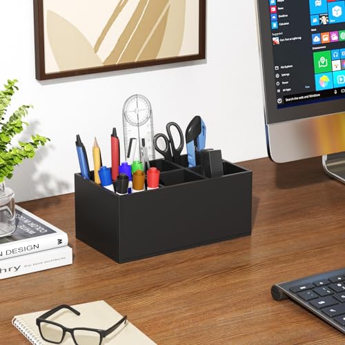Image of HIIMIEI Black Makeup Brush Holder Organizer Acrylic 6-Slots Cosmetic Brushes Storage Organizer for Vanity Countertop