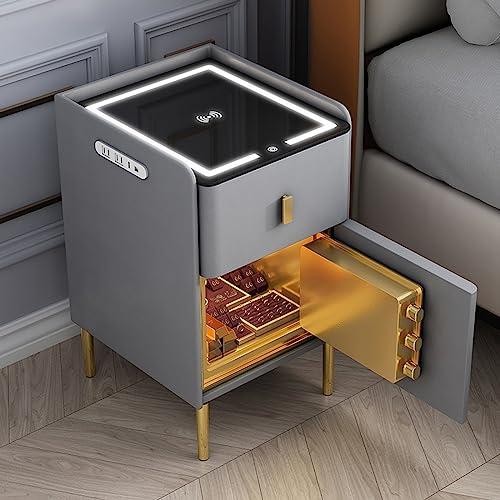 Mesita de noche multifunción con carga oculta segura e inalámbrica, mesa auxiliar moderna con luces LED y puertos de carga USB para dormitorio, sala de estar u oficina (opciones de color disponibles)