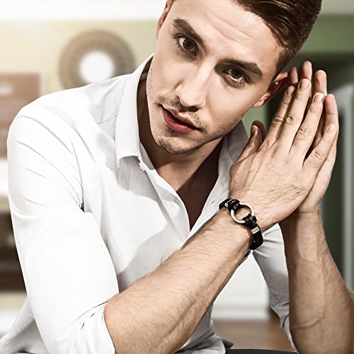 Wistic Men Bracelet Bangle With Leather Wristband Black Silver Plated Stainless Steel Anchor And Fashion Nautical Wristband Cuff Connect Bangle For Men Best Gift #TOP3