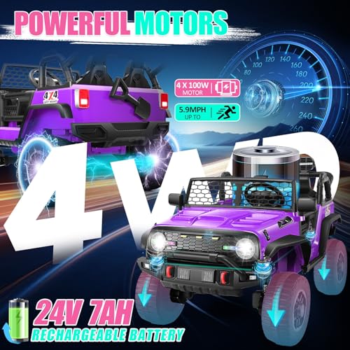 Hikole 4X4 2 Seater XL Remote Control Ride on Cars with 20 Inch Wide Seat, 4WD/2WD Switchable, 3 Speeds, Spring Suspensi - Additional View