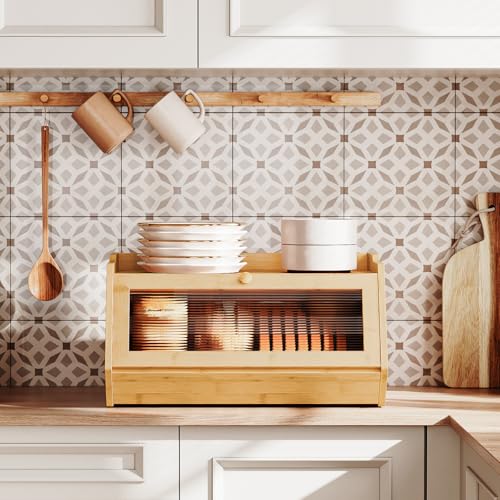 HOOBRO Bread Box, Bamboo Bread Box for Kitchen Countertop, Farmhouse Bread Storage Box with Acrylic Window, Bread Holder with Drop-Down Door, for Food Storage, Natural EYL30MB01 - Cosy Home Interiors HOOBRO Bread Box, Bamboo Bread Box for Kitchen Countertop, Farmhouse Bread Storage Box with Acrylic Window, Bread Holder with Drop-Down Door, for Food Storage, Natural EYL30MB01 - Image 8