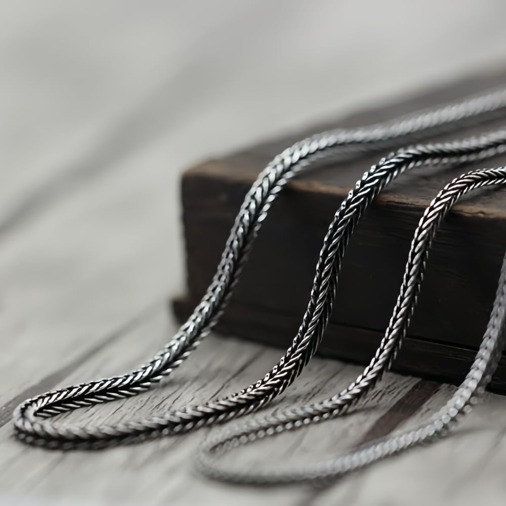 ForFox Schwarz 925 Sterling Silber Fuchsschwanzkette Halskette Schlangenkette Kette ohne Anhänger für Herren Damen 2/3mm