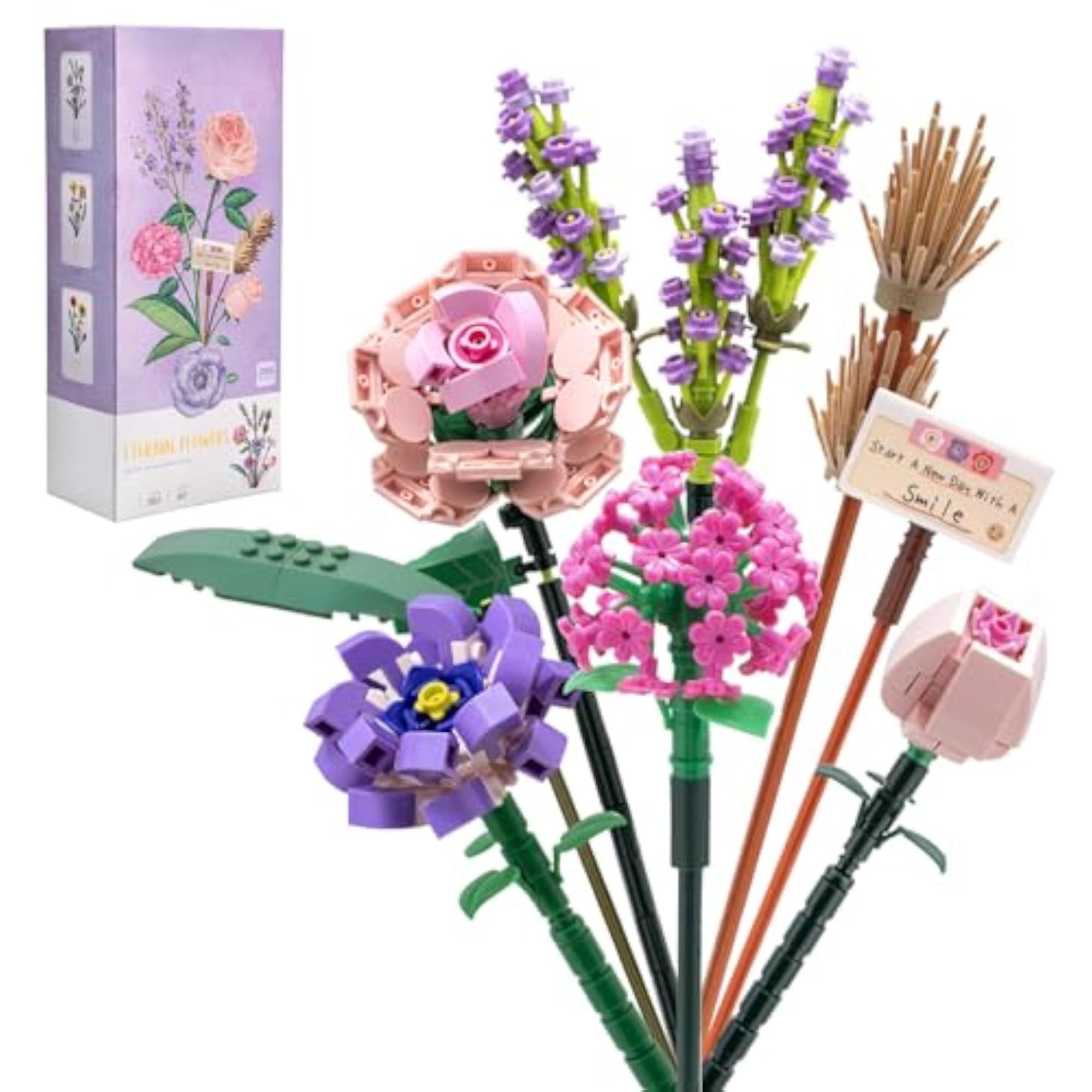 Artificial Flower Building Blocks Kit, Decorative Faux Flowers