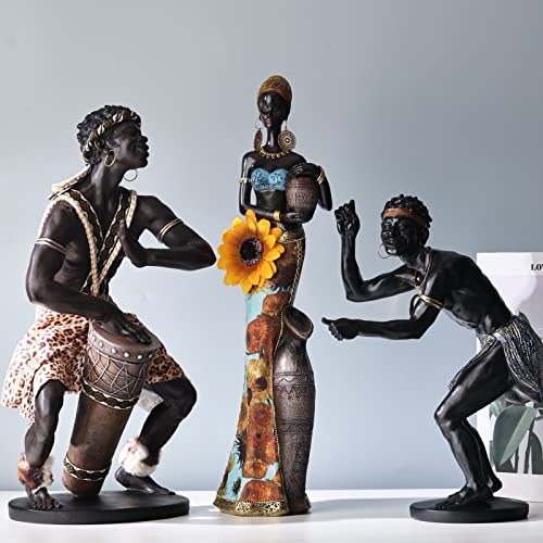 Xmgzq African Statues And Sculptures,African Art Statue, Home Decor African Figurines, Room Decor Resin Black African American Statue, Suitable For Living Room,Desktop, Bookcase Shelf Decor (D) #TOP6