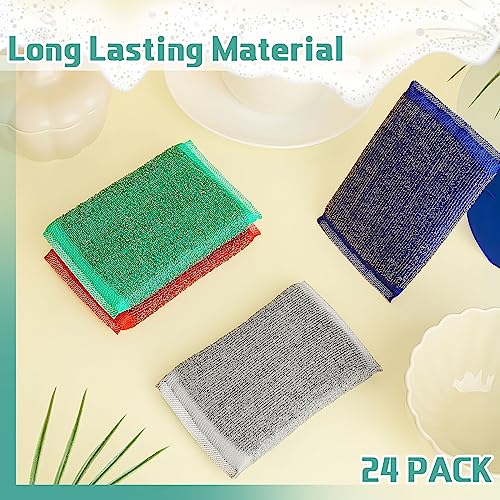 Image of Thyle 8 Pack Steel Wool Scrubber Kitchen Sponges, Heavy Duty Non Scratch Metal Sponges, Reusable Cleaning Scrub Pads for Dishes, Pots, Pans, Sink and Tough Hard Stains (Multicolored)