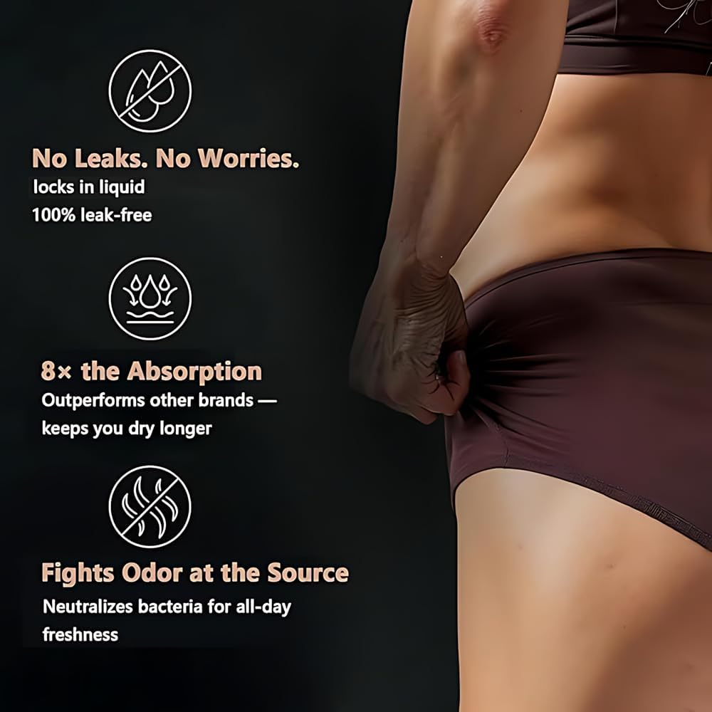 Leak Proof Underwear 4 Pack for Women Reusable Washable Lightweight Briefs for Daily Comfort & Leak Protection