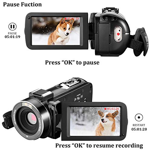 Video Camera Camcorder, Aasonida Digital YouTube Vlogging Camera Full HD 1080P 24MP 3.0 Inch 270 Degree Rotation Screen 16X Digital Zoom Webcam Recorder with 2 Batteries - Thumbnail 6