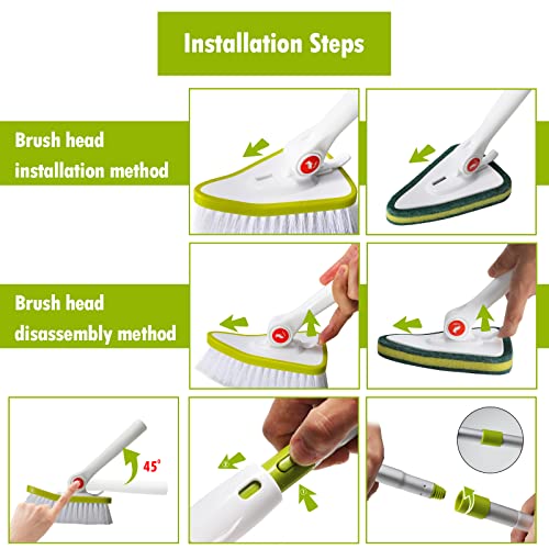 Yakked Tub And Tile Scrubber With Extendable 59'' Long Handle, 3In1 Scrub Brush, Sponge Mop, Grout Brush For Bathtub, Glass, Bathroom, Wall, Bathtub Floor Grout(Detachable) #TOP5