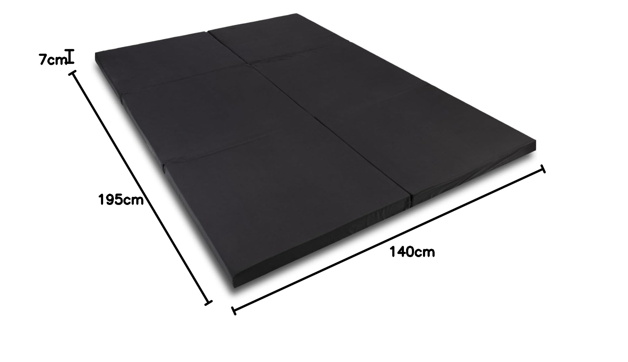 CloudComfort Materasso Matrimoniale Pieghevole Ospiti 140x195 cm 6 Pezzi Nero Letto Matrimoniale e Singolo Con Borsa Per Il Trasporto, Nucleo In Schiuma Extra Spessa Altezza 14 Cm Singolo