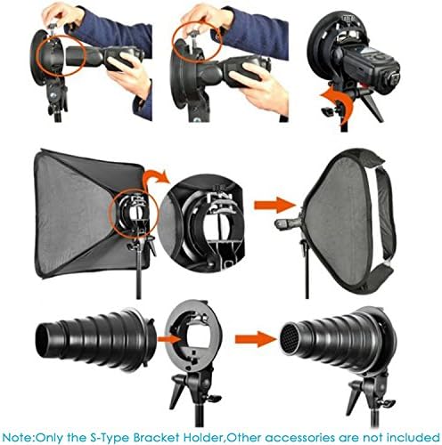 Neewer Studio Photography S-Type Speedlite Bracket Holder with Bowens Mount and 75 inches/190 Centimeters Adjustable Light Stand for Flash Snoot Softbox Beauty Dish Reflector Umbrella
