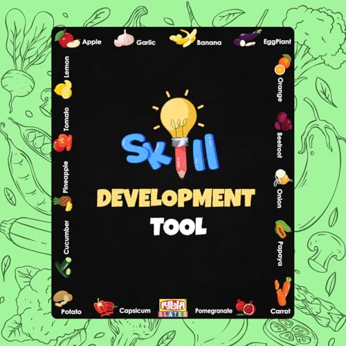 Image of TOKYODO Pre-Printed Rewriting Slates Chalk Board for Kids, Double Sided Writing Learning Black Board, with 4 Letter Spelling Cards (Pack of 4, Friuits and Veges)