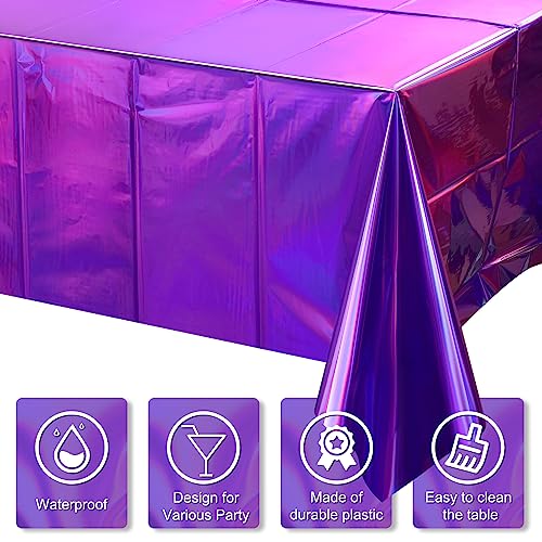 Image of FunnyPars 1 Pack Iridescent Purple Plastic Tablecloths, Shiny Disposable Laser Rectangle Table Covers, Foil Tablecloth Iridescent Party Decorations for Kpop Birthday Bridal Wedding Decor, 54x108 Inch