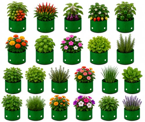 Image of Grow Bags for Terrace Gardening, Premium HDPE Green-Orange Large Planters for Fruit Trees, Vegetables, Flowers & Home Garden Pack of 20(8x8)