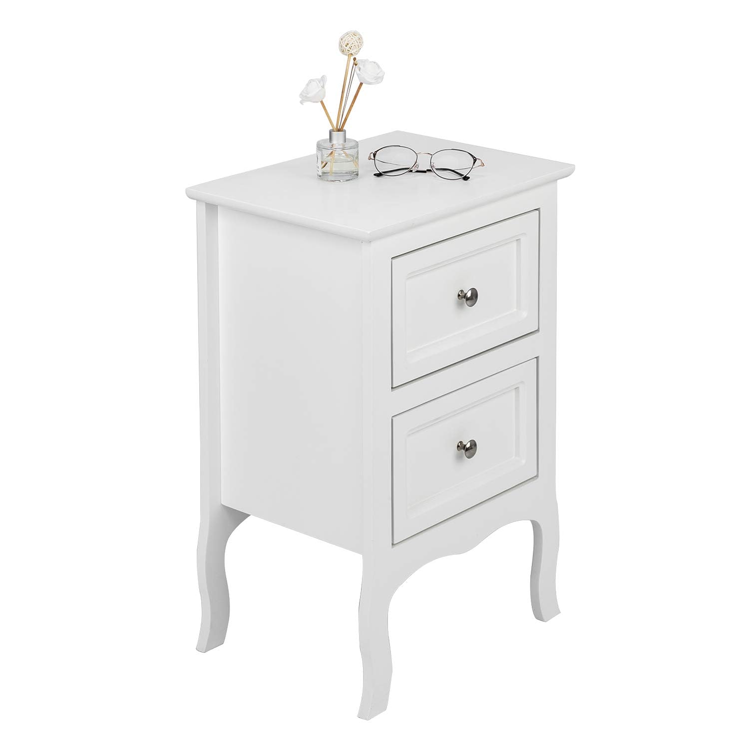 Bonnlo Nachttisch 2er Set, Beistelltisch Weiss, Nachtschrank mit 2 Schubladen, Nachtkommode Boxspringbetten, Kommode Schlafzimmer, 40 x 30 x 60 cm