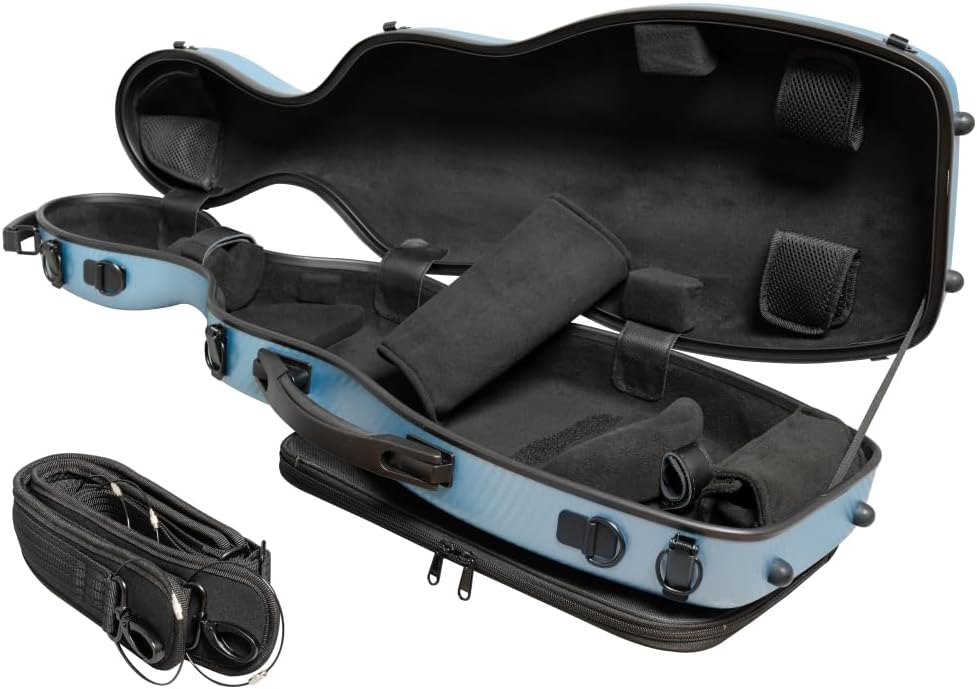 MI&VI NP-7016 Light Hard Shell Violin Case for (Full Sized) 4/4 Violins with Adjustable Straps | Water Resistant | Travel Backpack | Poly Carbon Fiber Shaped Violin Case (Blue)