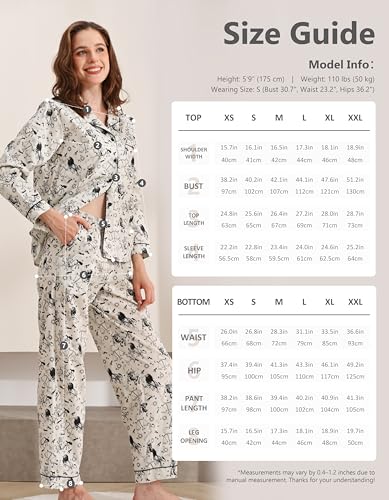 Image of NAP BOUND 100% Cotton Pajamas for Women 2 Piece PJs Set Long Sleeve Button Down Breathable Woven Sleepwear Loungewear XS-XXL