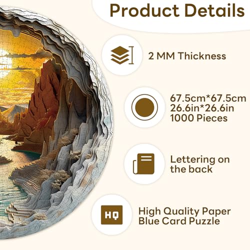 Masseruon Puzzles for Adults 1000 Pieces-Sunset Canyon Round Hard Puzzle - image 5