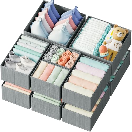 Image of Drawer Organizer Clothes Set of 12 Grey - Dresser Organizer For Nursery, Bedroom, Closet - The Perfect Baby Clothes Organizer and Storage & General Nursery Organization or Dresser Drawer Organizers