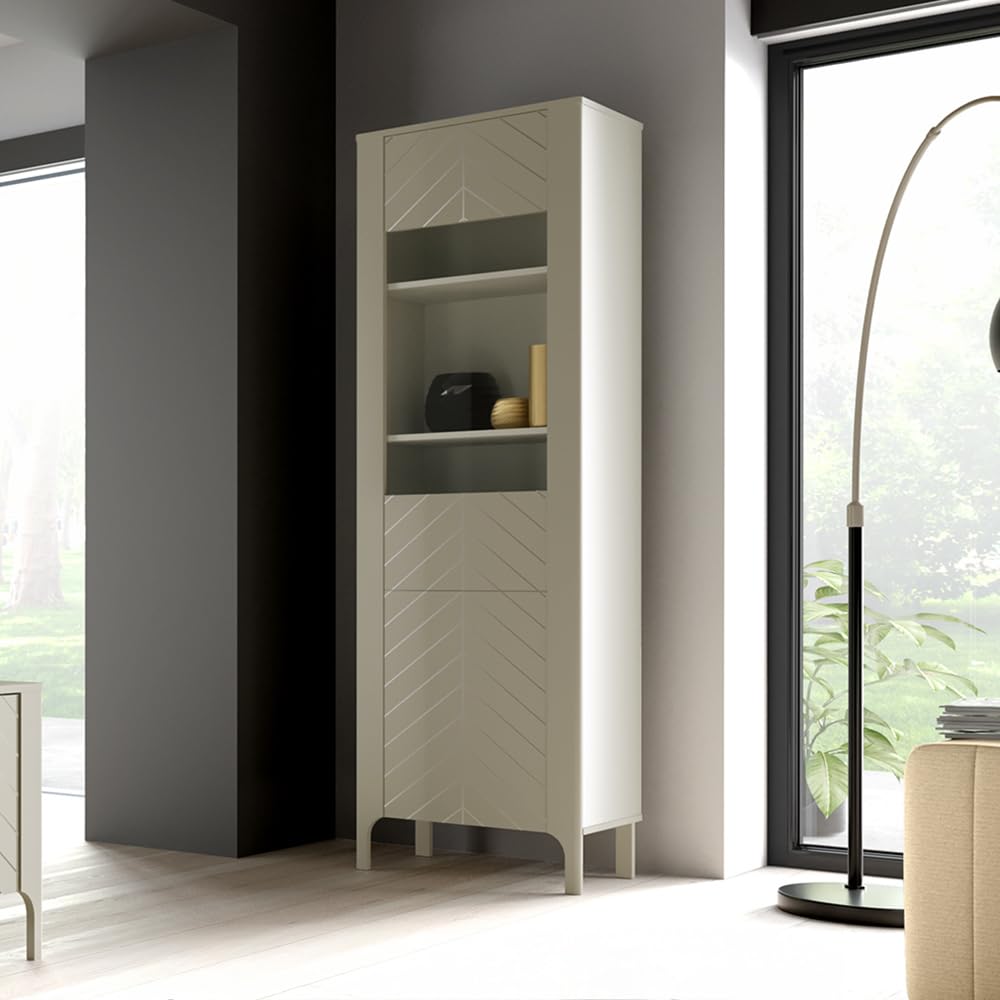 Lomadox Wohnwand in Kaschmir mit Lowboard, Vitrine & Highboard – Modernes Wohnzimmermöbel-Set im Fischgrät-Design mit Softclose