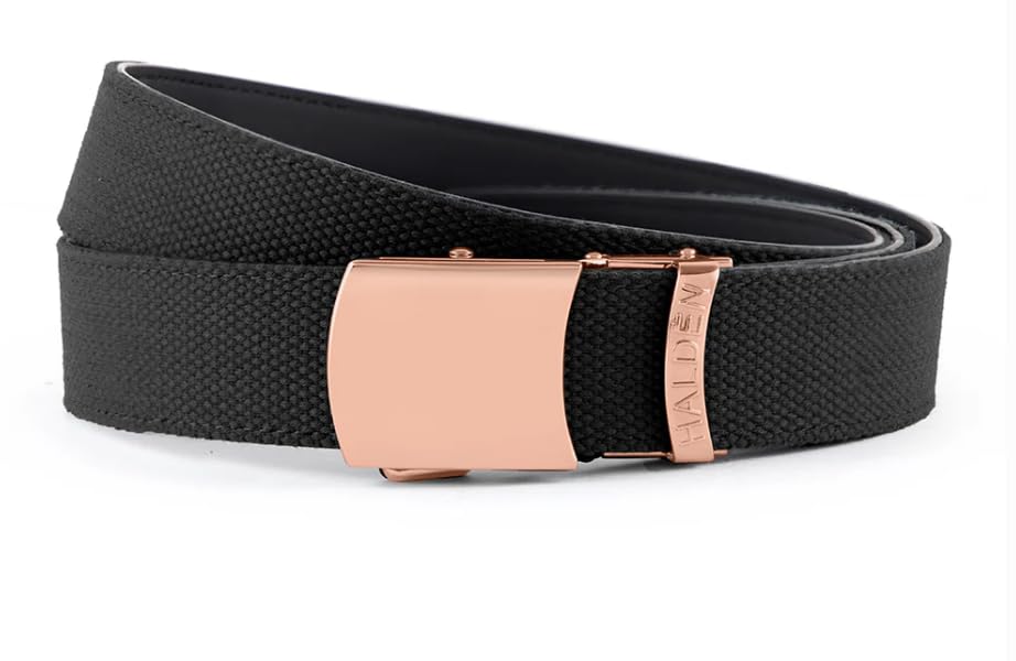 Image of HALDEN Canvas Leather Belt For Men with Magnetic Auto Lock Buckle, Adjustable Strap, Fits Up to 44 inch Waist, Stylish & Durable Belt for Daily Wear