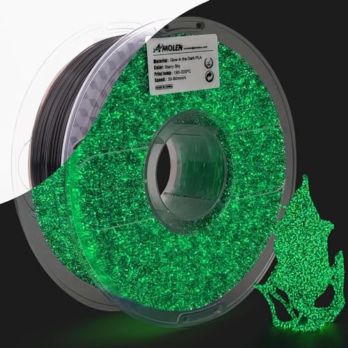 Image of AMOLEN 3D Printer Filament, PLA Filament 1.75mm, Glow in The Dark Filament Green Starry Sky, Best with UV Lamps, Fit Most 3D FDM Printers, Dimensional Accuracy + /- 0.02 mm, 1kg(2.2lbs) Spool